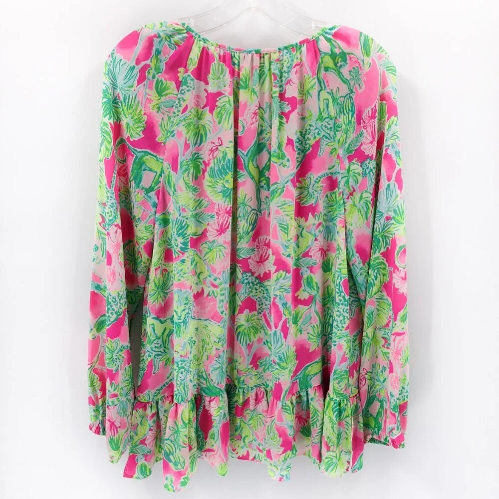LILLY PULITZER Tensley Top Catty Shack Raz Berry Blouse Pink Green - Picture 3 of 4